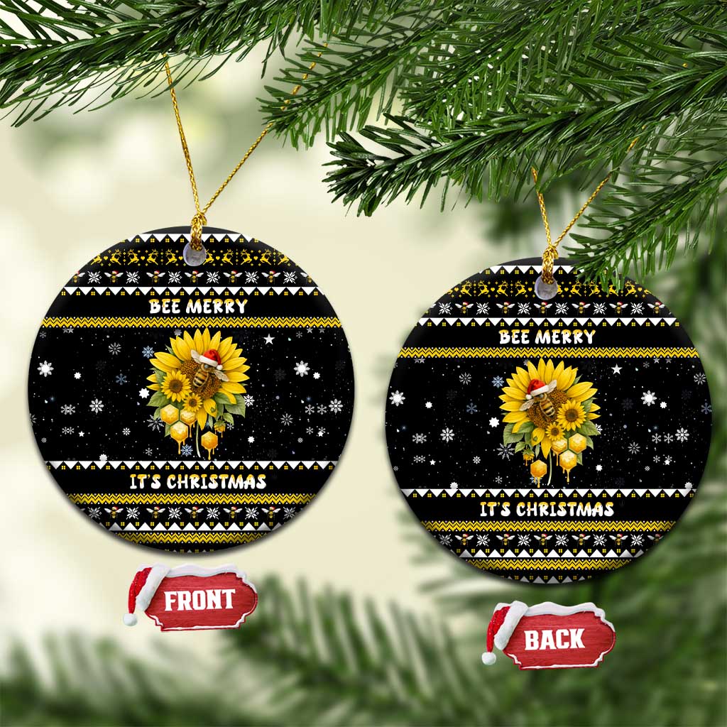 Bee Merry Its Time Christmas Ceramic Ornament Xmas Holiday Patterns - Wonder Print Shop