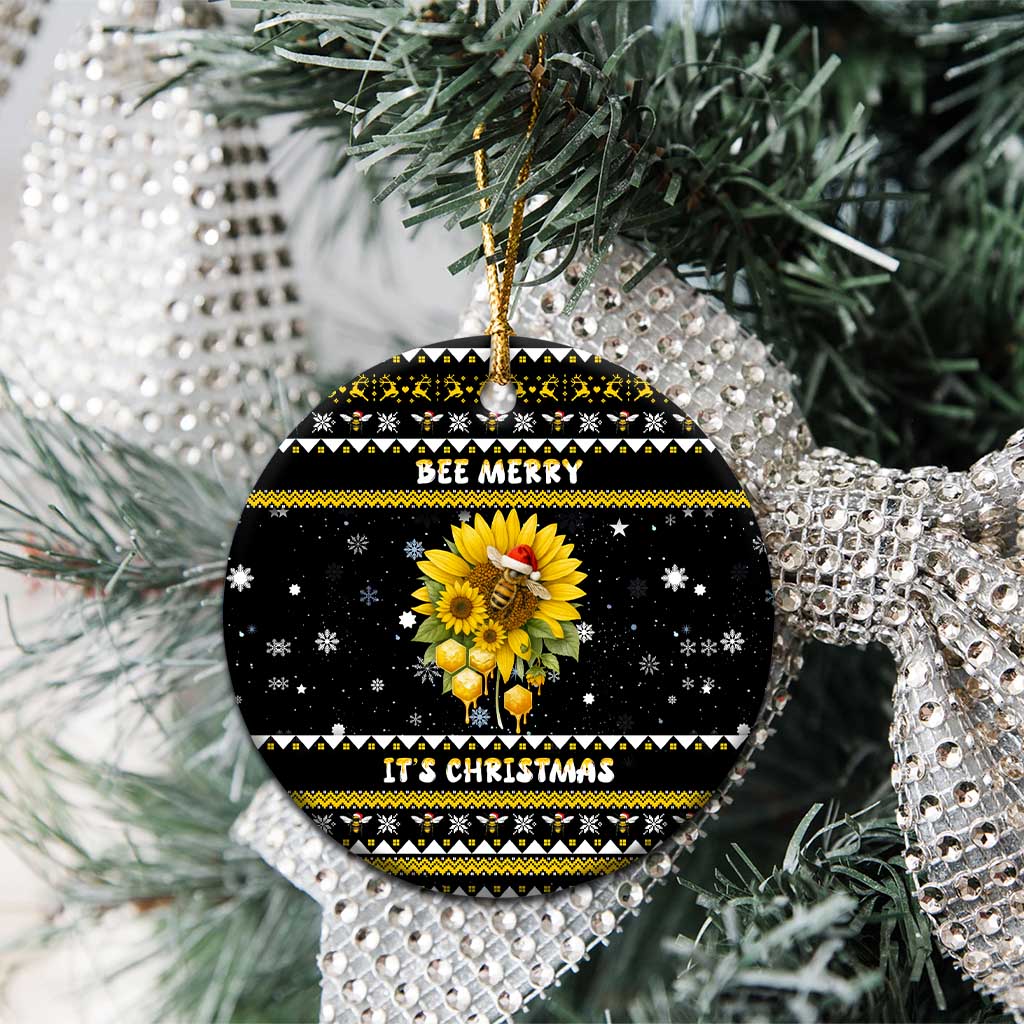 Bee Merry Its Time Christmas Ceramic Ornament Xmas Holiday Patterns - Wonder Print Shop