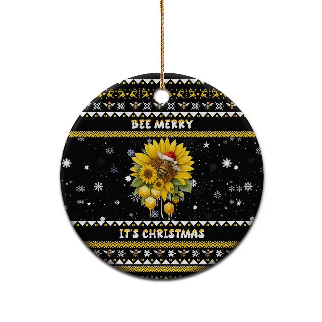 Bee Merry Its Time Christmas Ceramic Ornament Xmas Holiday Patterns - Wonder Print Shop