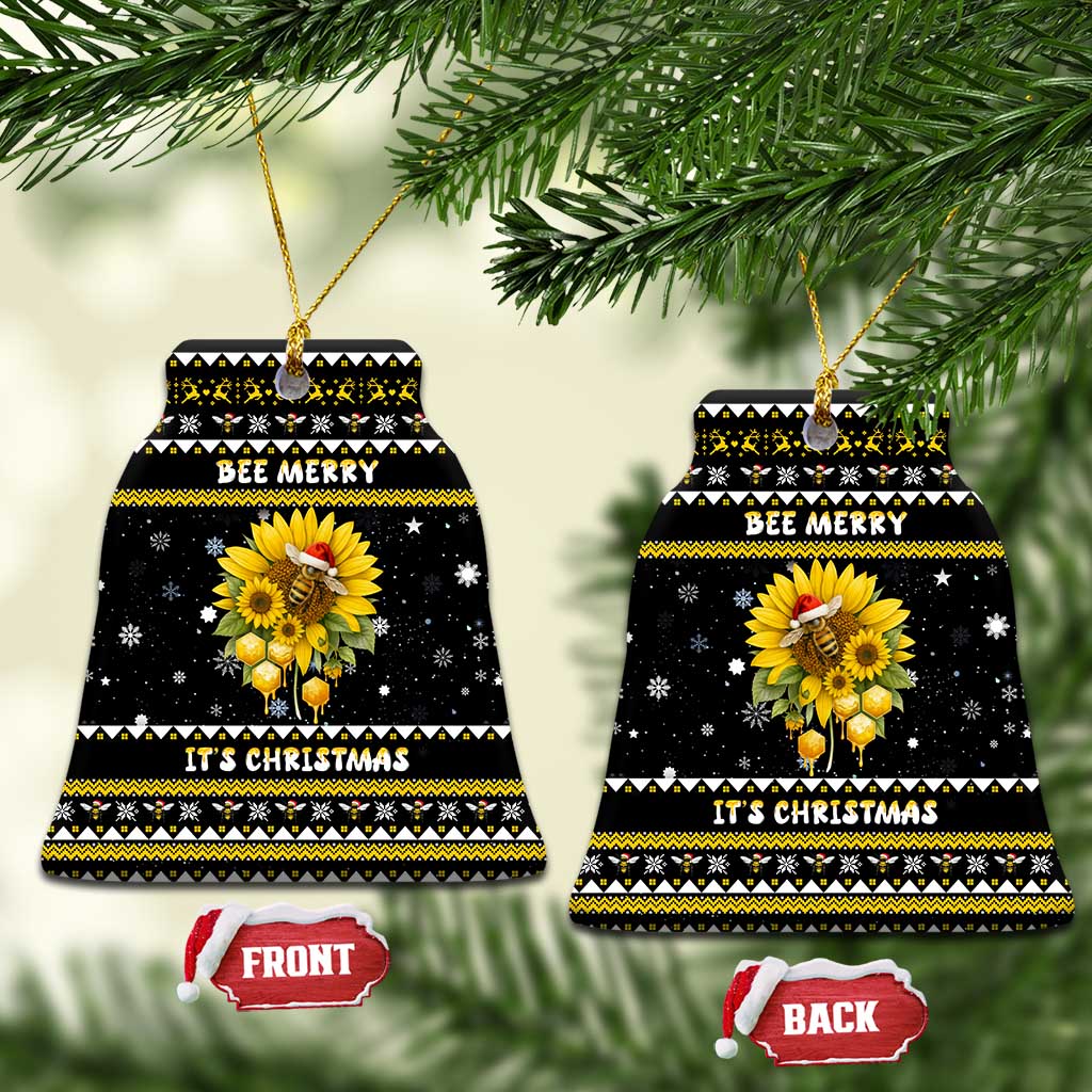 Bee Merry Its Time Christmas Ceramic Ornament Xmas Holiday Patterns - Wonder Print Shop