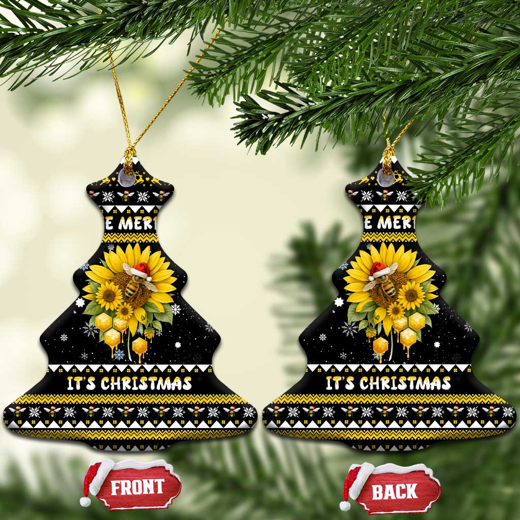 Bee Merry Its Time Christmas Ceramic Ornament Xmas Holiday Patterns - Wonder Print Shop