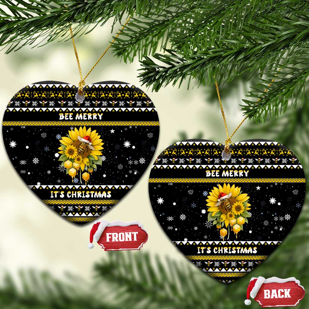 Bee Merry Its Time Christmas Ceramic Ornament Xmas Holiday Patterns - Wonder Print Shop
