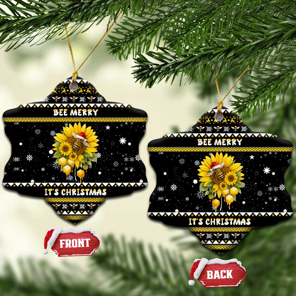 Bee Merry Its Time Christmas Ceramic Ornament Xmas Holiday Patterns - Wonder Print Shop