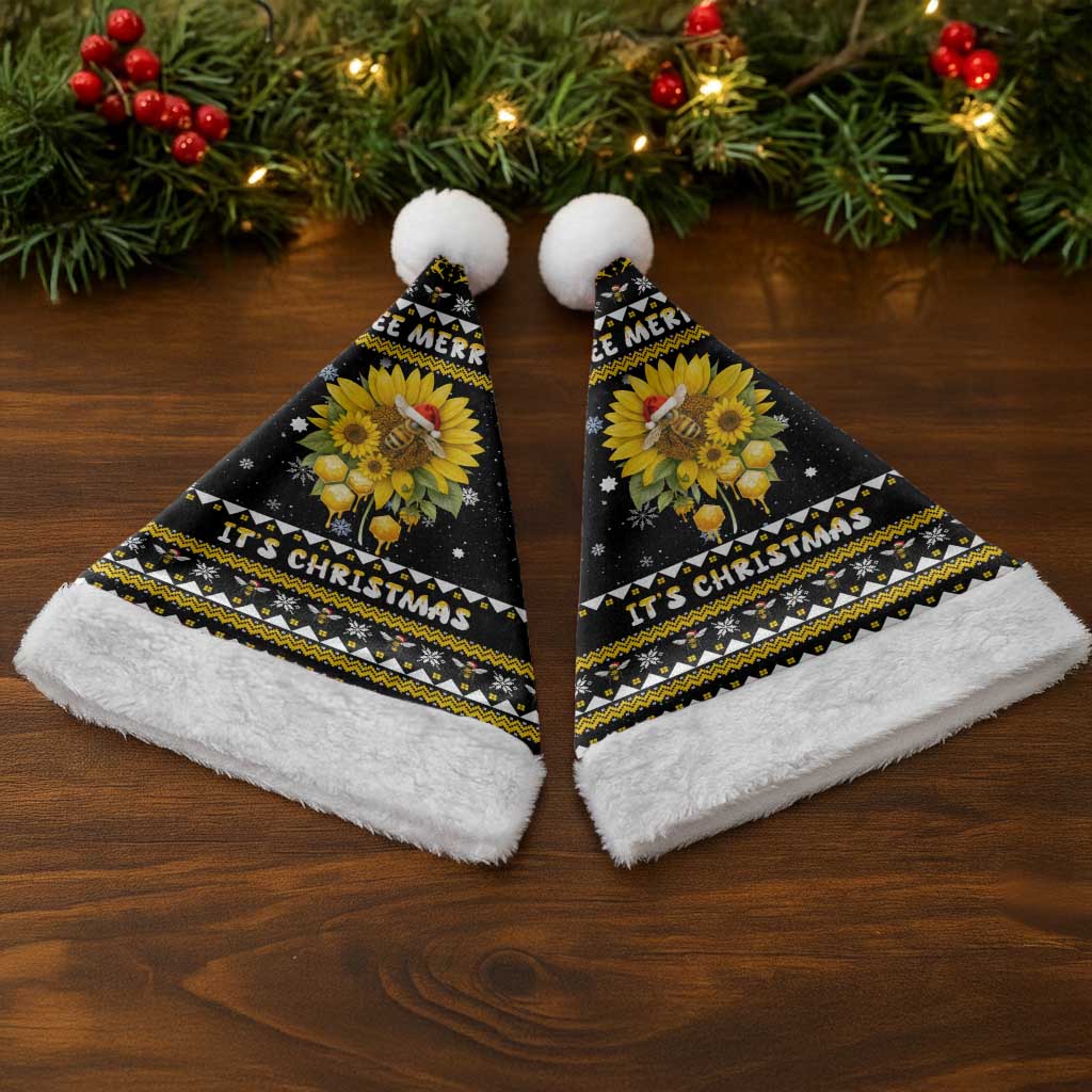 Bee Merry Its Time Christmas Santa Hat Xmas Holiday Patterns - Wonder Print Shop