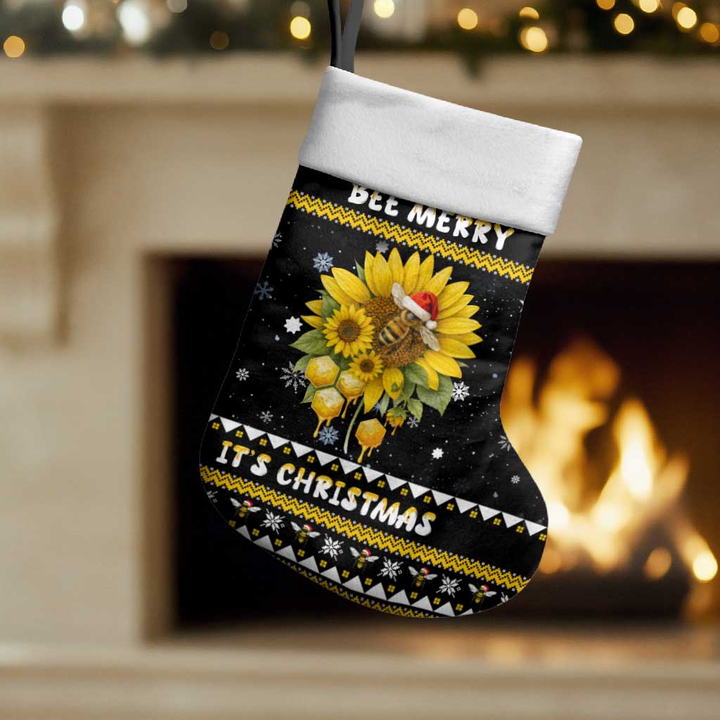 Bee Merry Its Time Christmas Stocking Xmas Holiday Patterns - Wonder Print Shop