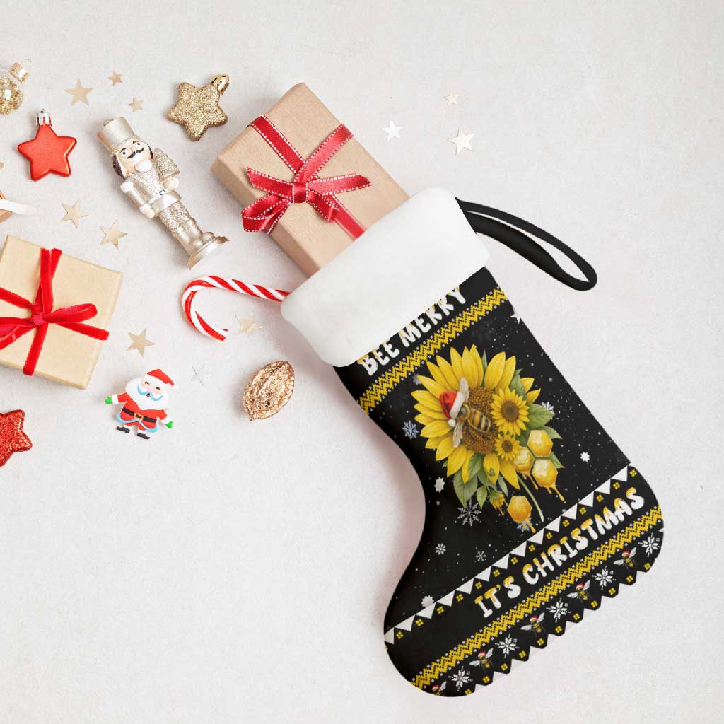 Bee Merry Its Time Christmas Stocking Xmas Holiday Patterns - Wonder Print Shop
