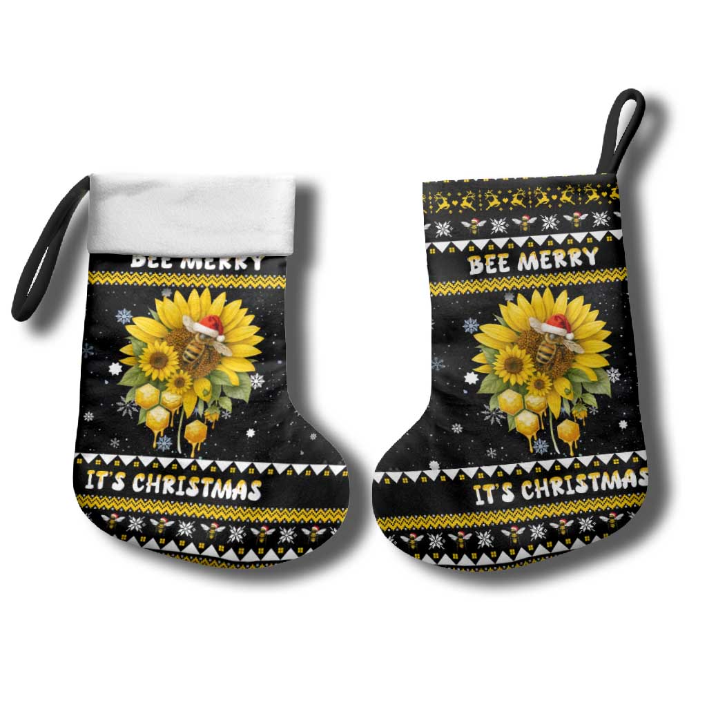 Bee Merry Its Time Christmas Stocking Xmas Holiday Patterns - Wonder Print Shop