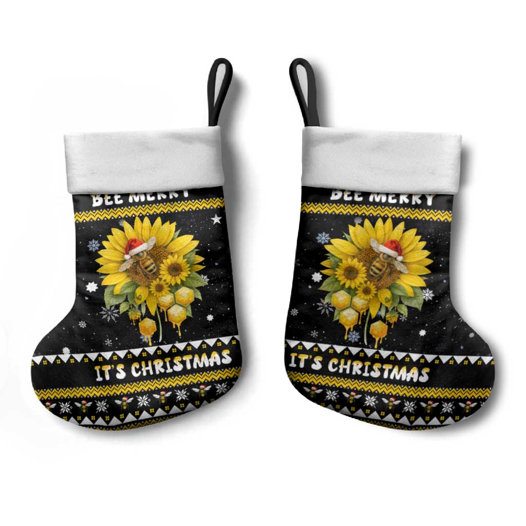 Bee Merry Its Time Christmas Stocking Xmas Holiday Patterns - Wonder Print Shop