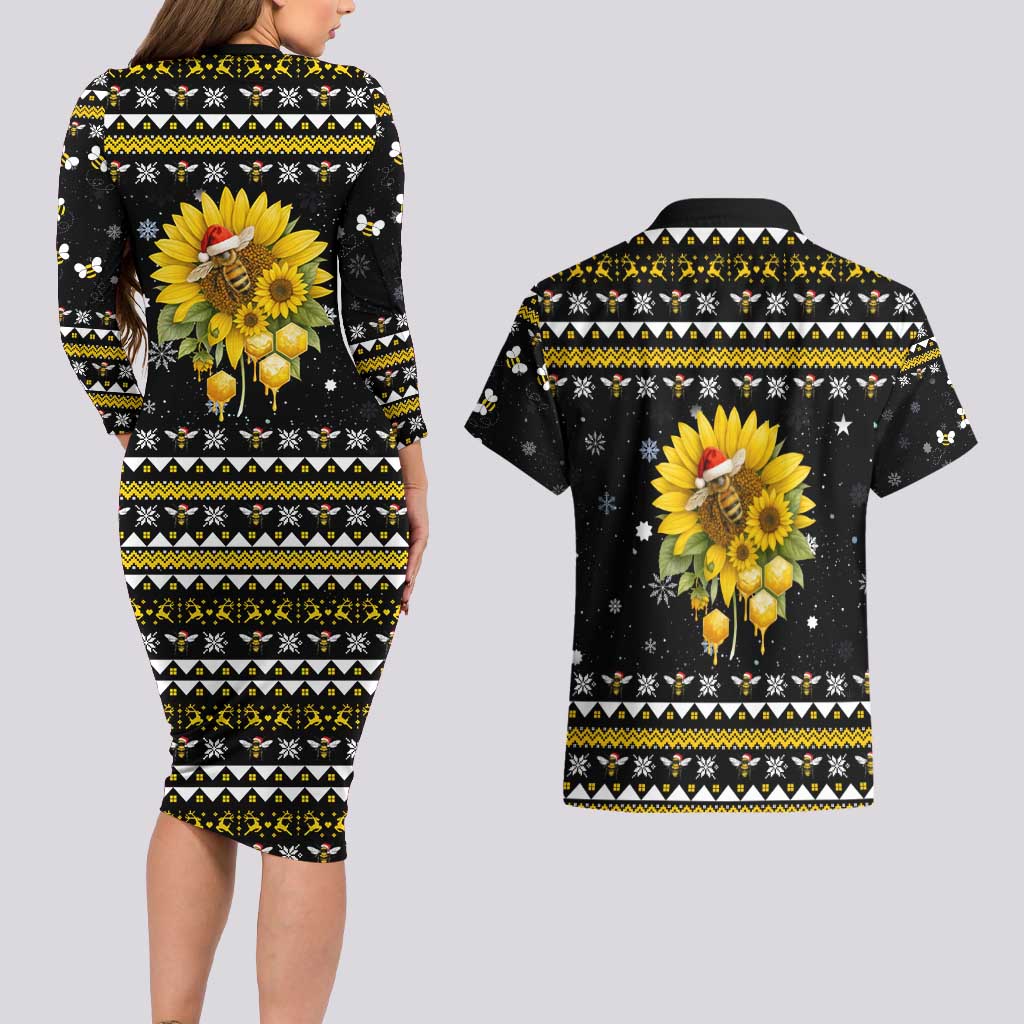 Bee Merry Its Time Christmas Couples Matching Long Sleeve Bodycon Dress and Hawaiian Shirt Xmas Holiday Patterns - Wonder Print Shop
