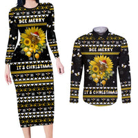 Bee Merry Its Time Christmas Couples Matching Long Sleeve Bodycon Dress and Long Sleeve Button Shirt Xmas Holiday Patterns - Wonder Print Shop