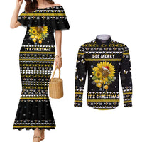 Bee Merry Its Time Christmas Couples Matching Mermaid Dress and Long Sleeve Button Shirt Xmas Holiday Patterns - Wonder Print Shop