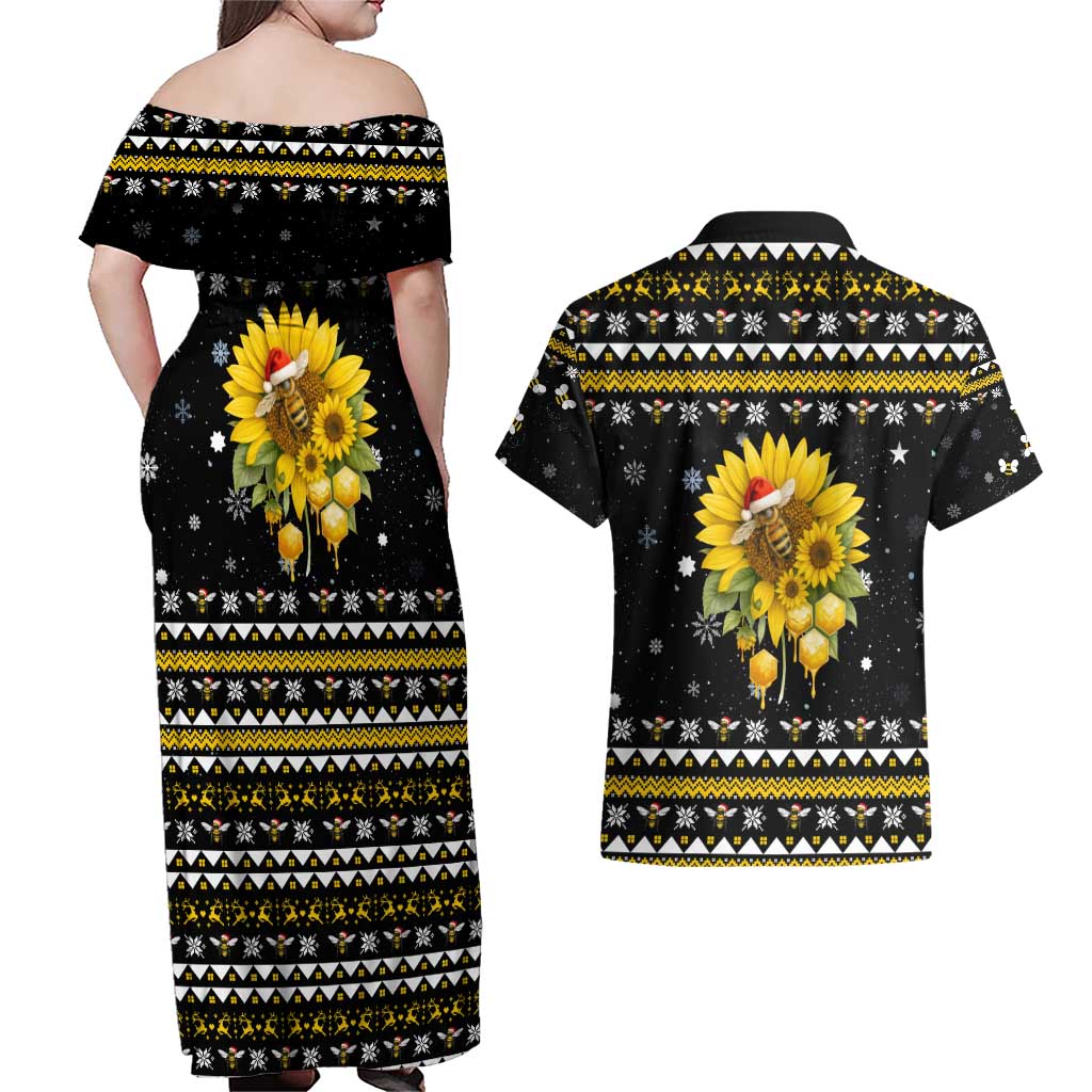 Bee Merry Its Time Christmas Couples Matching Off Shoulder Maxi Dress and Hawaiian Shirt Xmas Holiday Patterns - Wonder Print Shop