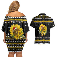 Bee Merry Its Time Christmas Couples Matching Off Shoulder Short Dress and Hawaiian Shirt Xmas Holiday Patterns - Wonder Print Shop