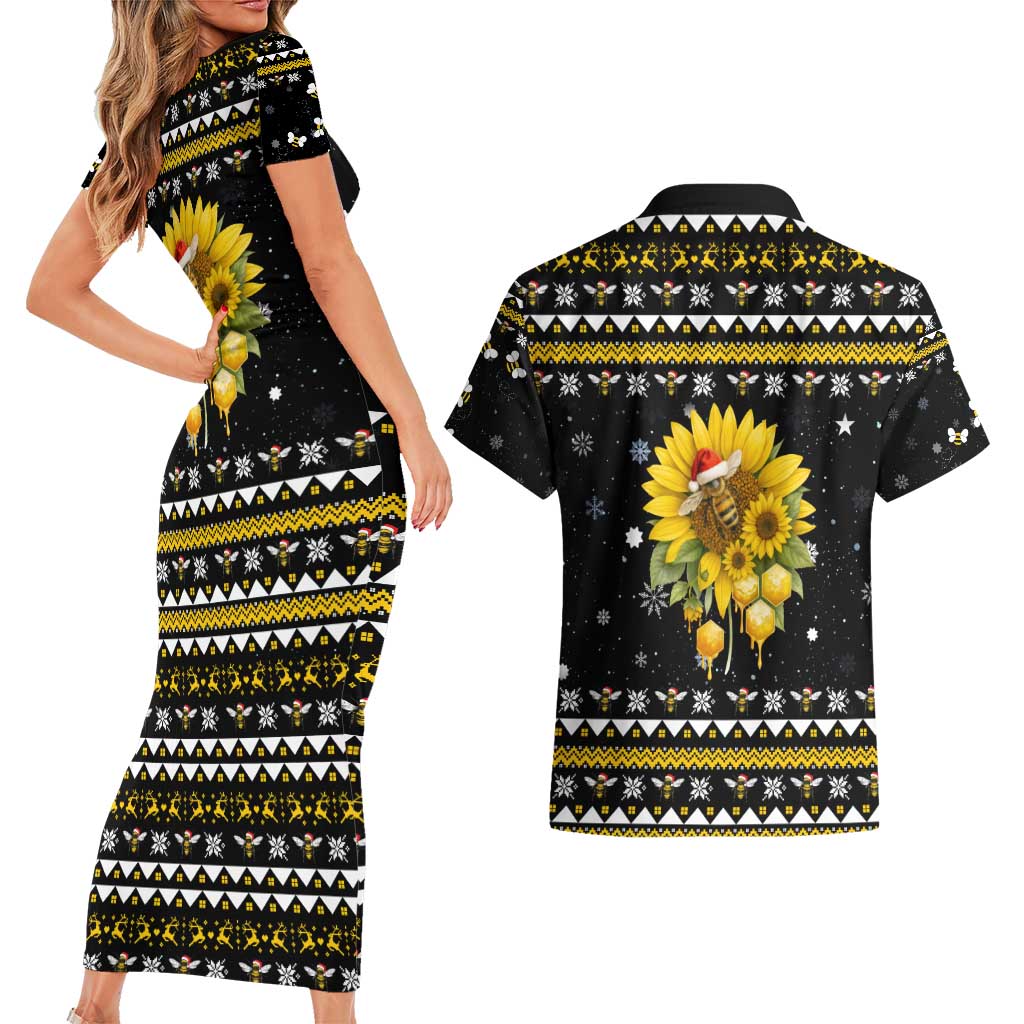 Bee Merry Its Time Christmas Couples Matching Short Sleeve Bodycon Dress and Hawaiian Shirt Xmas Holiday Patterns - Wonder Print Shop