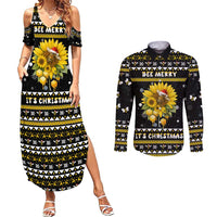 Bee Merry Its Time Christmas Couples Matching Summer Maxi Dress and Long Sleeve Button Shirt Xmas Holiday Patterns - Wonder Print Shop