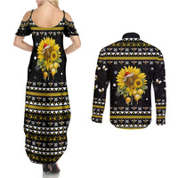 Bee Merry Its Time Christmas Couples Matching Summer Maxi Dress and Long Sleeve Button Shirt Xmas Holiday Patterns - Wonder Print Shop