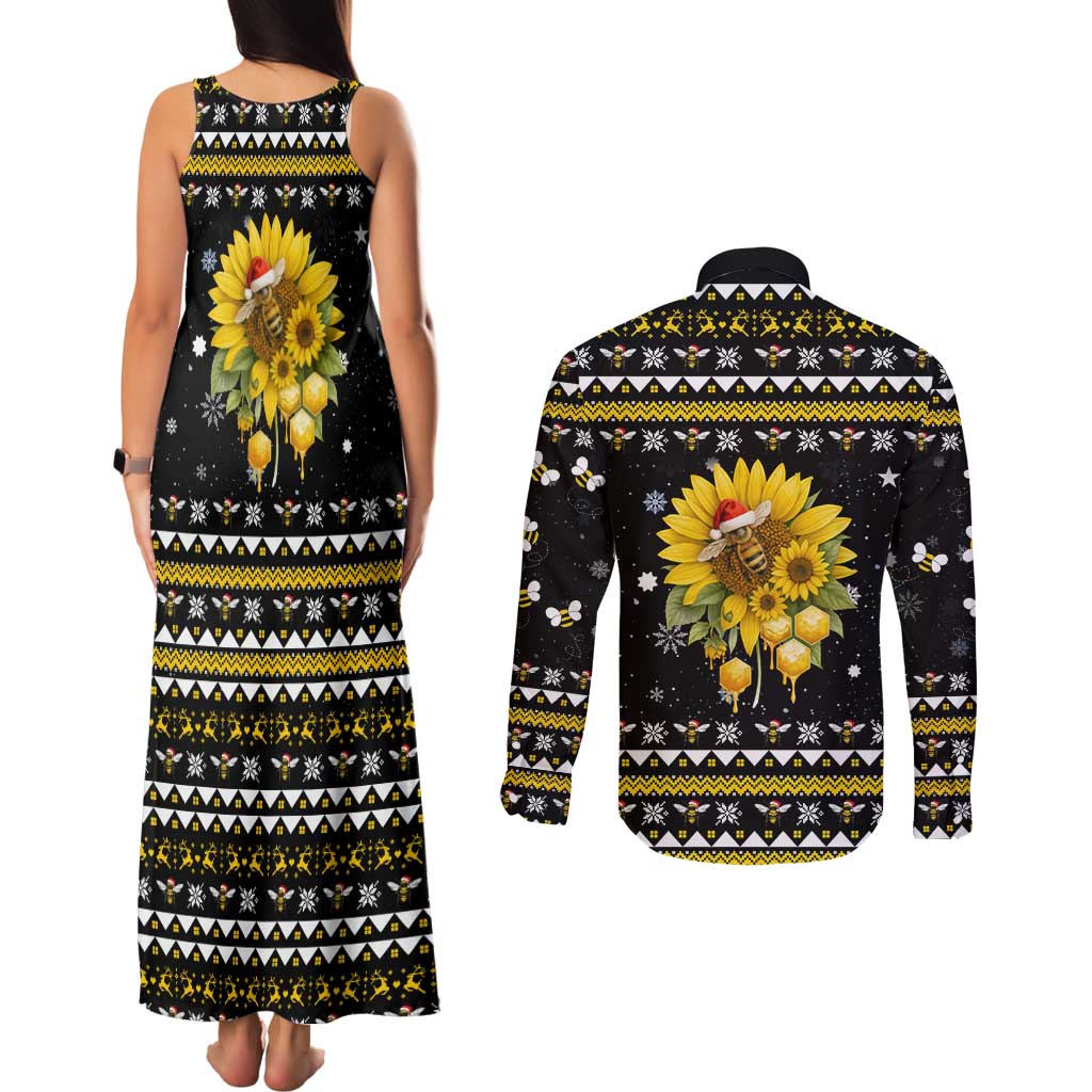 Bee Merry Its Time Christmas Couples Matching Tank Maxi Dress and Long Sleeve Button Shirt Xmas Holiday Patterns - Wonder Print Shop