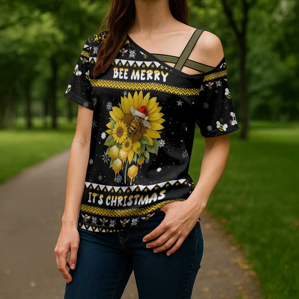 Bee Merry Its Time Christmas Cross Shoulder Shirt Xmas Holiday Patterns - Wonder Print Shop