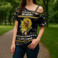 Bee Merry Its Time Christmas Cross Shoulder Shirt Xmas Holiday Patterns - Wonder Print Shop