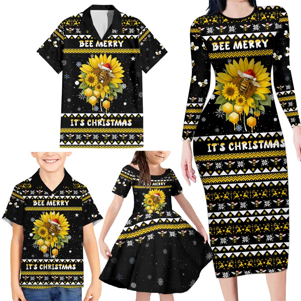 Bee Merry Its Time Christmas Family Matching Long Sleeve Bodycon Dress and Hawaiian Shirt Xmas Holiday Patterns - Wonder Print Shop
