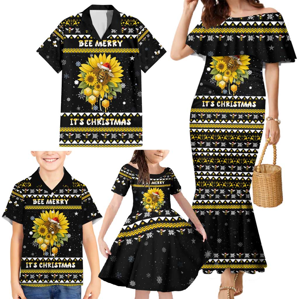 Bee Merry Its Time Christmas Family Matching Mermaid Dress and Hawaiian Shirt Xmas Holiday Patterns - Wonder Print Shop