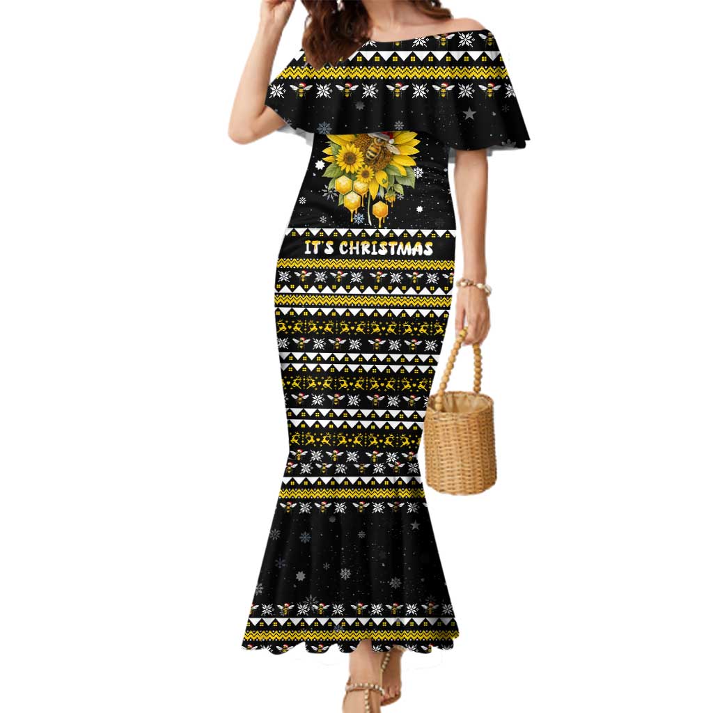 Bee Merry Its Time Christmas Family Matching Mermaid Dress and Hawaiian Shirt Xmas Holiday Patterns - Wonder Print Shop