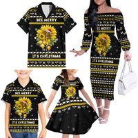 Bee Merry Its Time Christmas Family Matching Off The Shoulder Long Sleeve Dress and Hawaiian Shirt Xmas Holiday Patterns - Wonder Print Shop