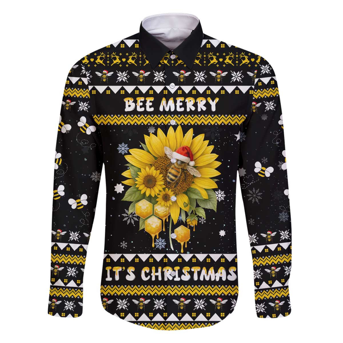 Bee Merry Its Time Christmas Family Matching Off The Shoulder Long Sleeve Dress and Hawaiian Shirt Xmas Holiday Patterns - Wonder Print Shop