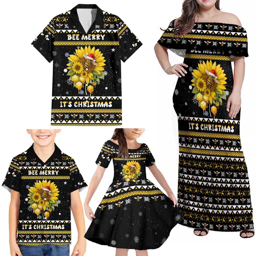 Bee Merry Its Time Christmas Family Matching Off Shoulder Maxi Dress and Hawaiian Shirt Xmas Holiday Patterns - Wonder Print Shop