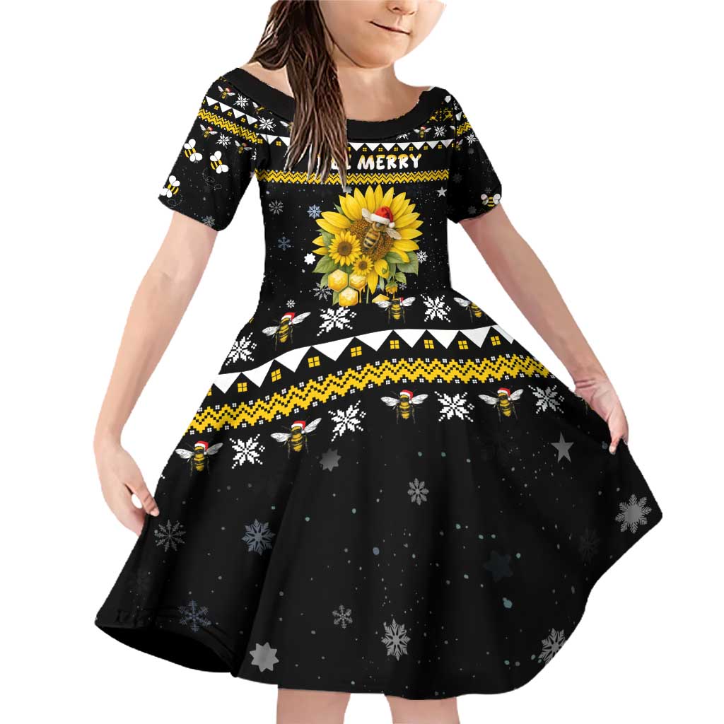 Bee Merry Its Time Christmas Family Matching Off Shoulder Short Dress and Hawaiian Shirt Xmas Holiday Patterns - Wonder Print Shop