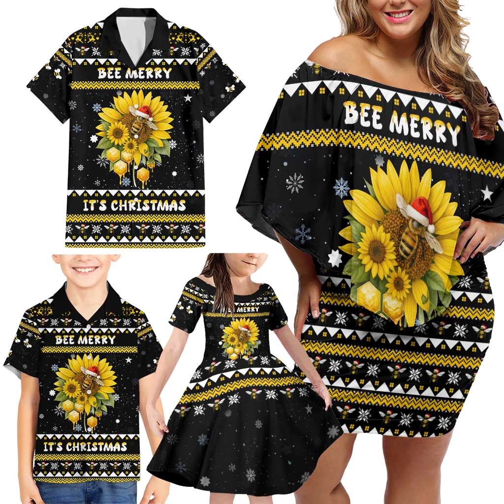 Bee Merry Its Time Christmas Family Matching Off Shoulder Short Dress and Hawaiian Shirt Xmas Holiday Patterns - Wonder Print Shop