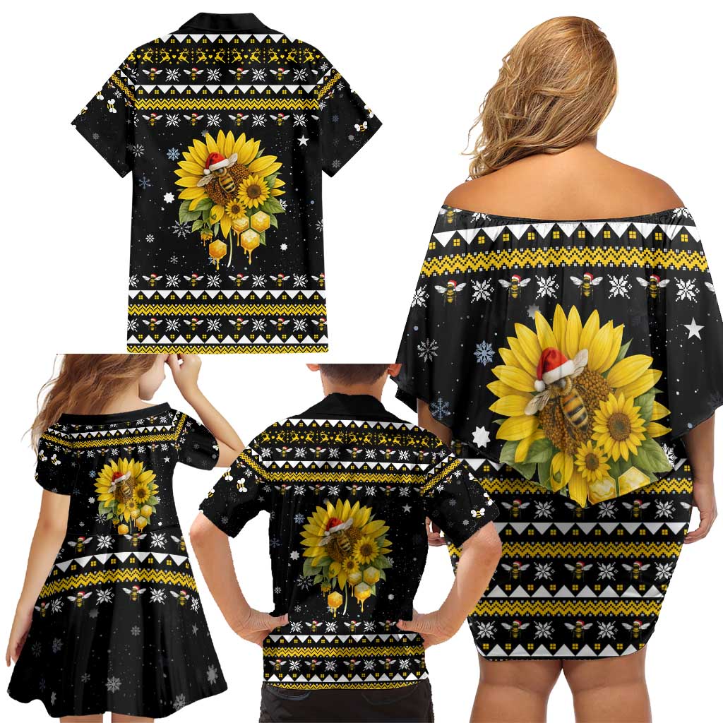 Bee Merry Its Time Christmas Family Matching Off Shoulder Short Dress and Hawaiian Shirt Xmas Holiday Patterns - Wonder Print Shop