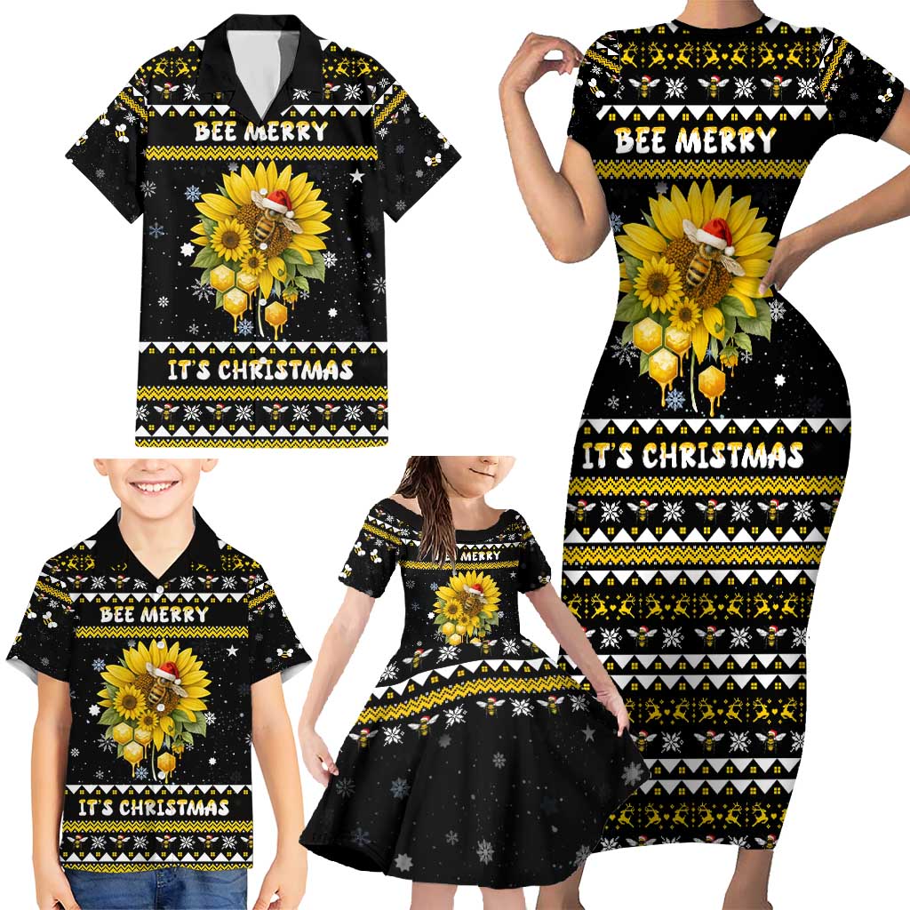 Bee Merry Its Time Christmas Family Matching Short Sleeve Bodycon Dress and Hawaiian Shirt Xmas Holiday Patterns - Wonder Print Shop