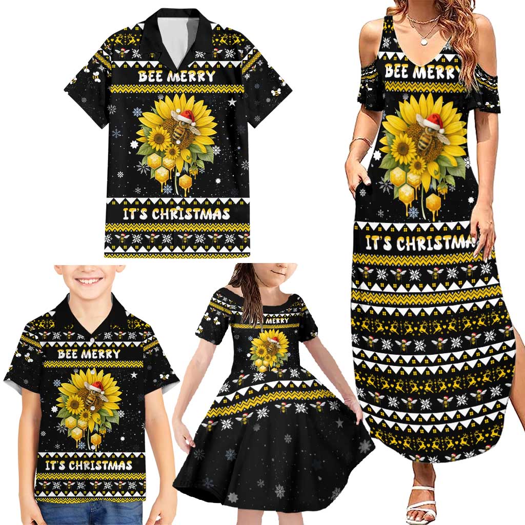 Bee Merry Its Time Christmas Family Matching Summer Maxi Dress and Hawaiian Shirt Xmas Holiday Patterns - Wonder Print Shop