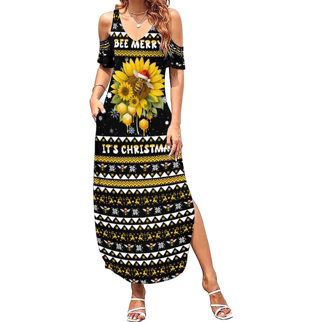 Bee Merry Its Time Christmas Family Matching Summer Maxi Dress and Hawaiian Shirt Xmas Holiday Patterns - Wonder Print Shop