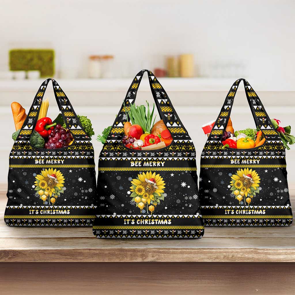 Bee Merry Its Time Christmas Grocery Bag Xmas Holiday Patterns - Wonder Print Shop