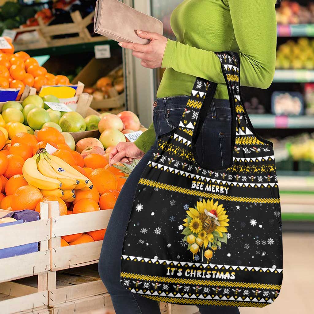 Bee Merry Its Time Christmas Grocery Bag Xmas Holiday Patterns - Wonder Print Shop