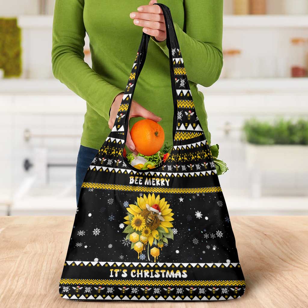 Bee Merry Its Time Christmas Grocery Bag Xmas Holiday Patterns - Wonder Print Shop