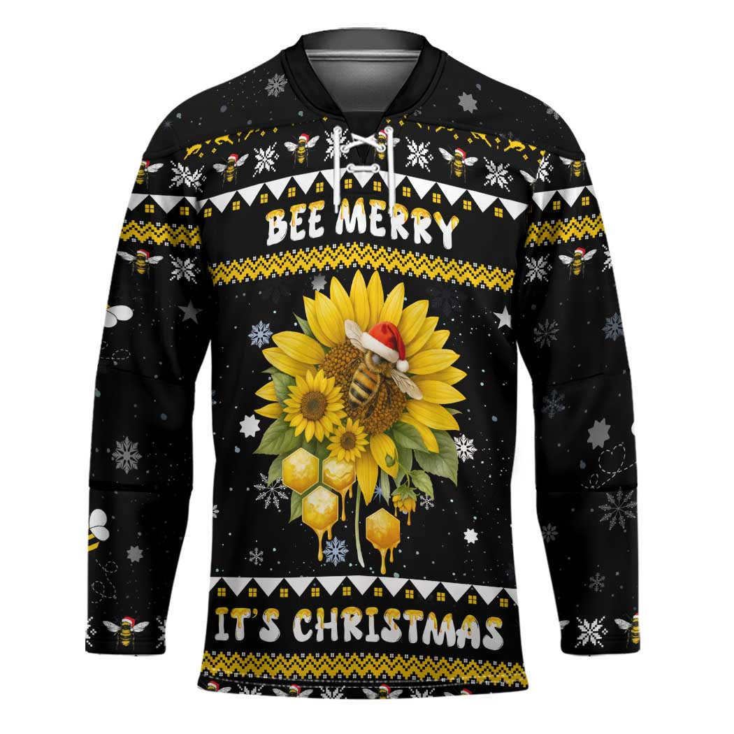 Bee Merry Its Time Christmas Hockey Jersey Xmas Holiday Patterns - Wonder Print Shop