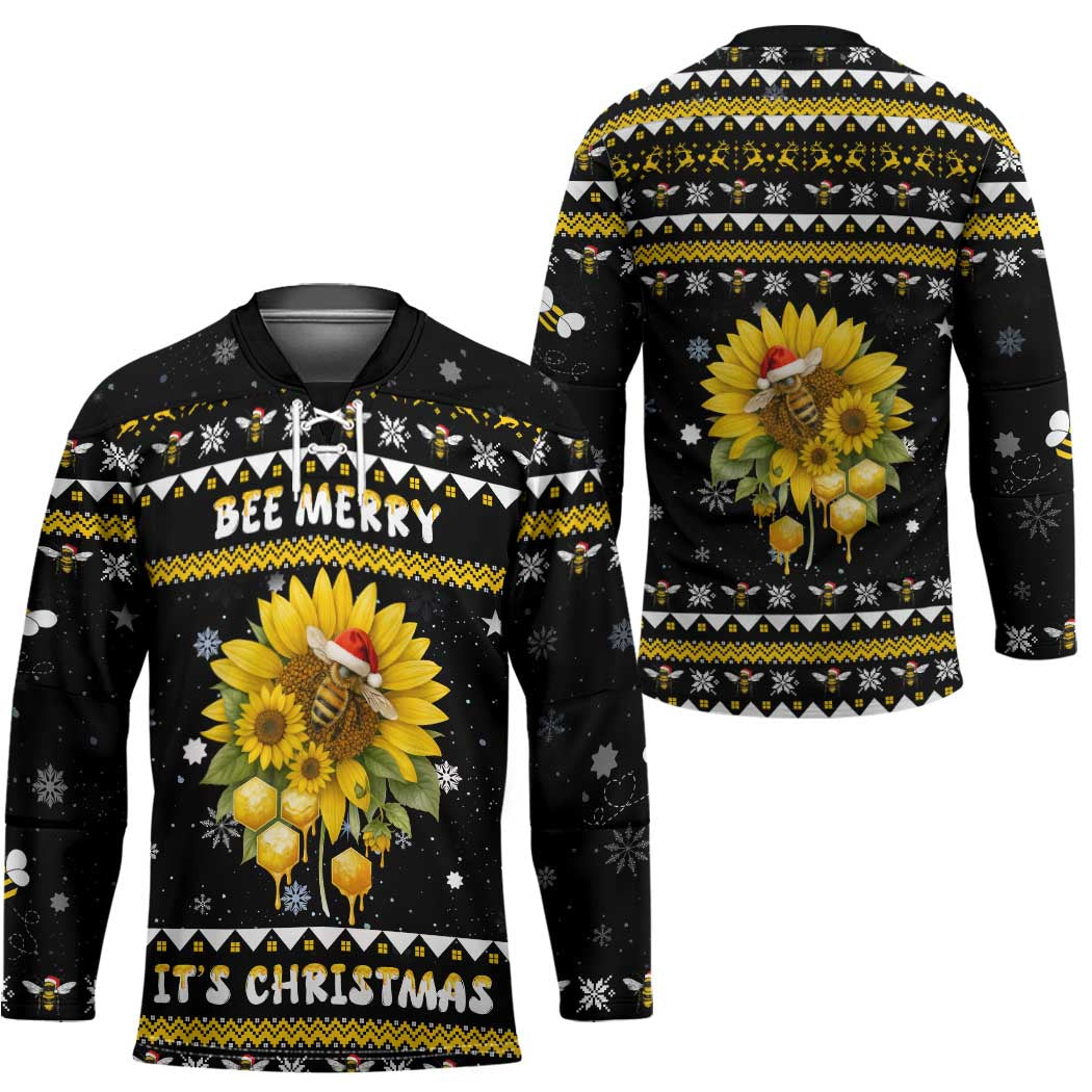 Bee Merry Its Time Christmas Hockey Jersey Xmas Holiday Patterns - Wonder Print Shop