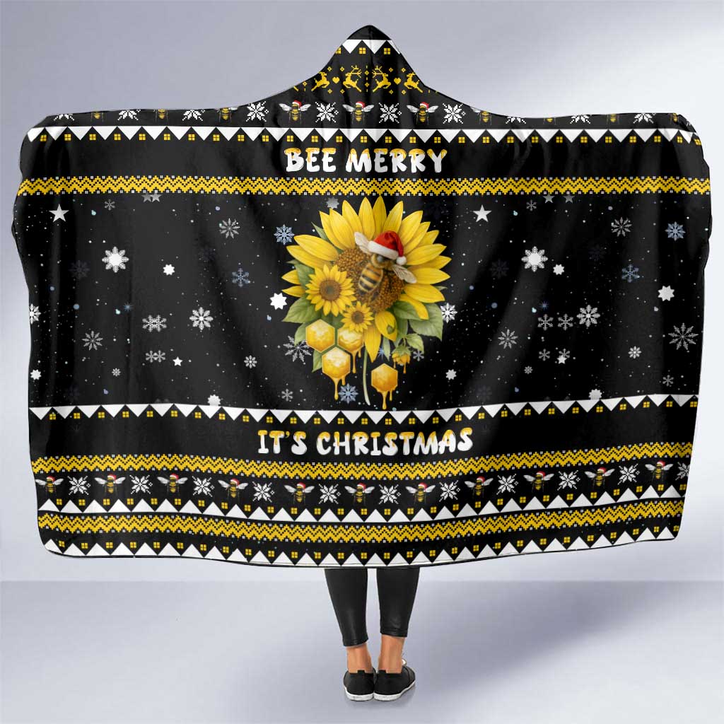 Bee Merry Its Time Christmas Hooded Blanket Xmas Holiday Patterns - Wonder Print Shop
