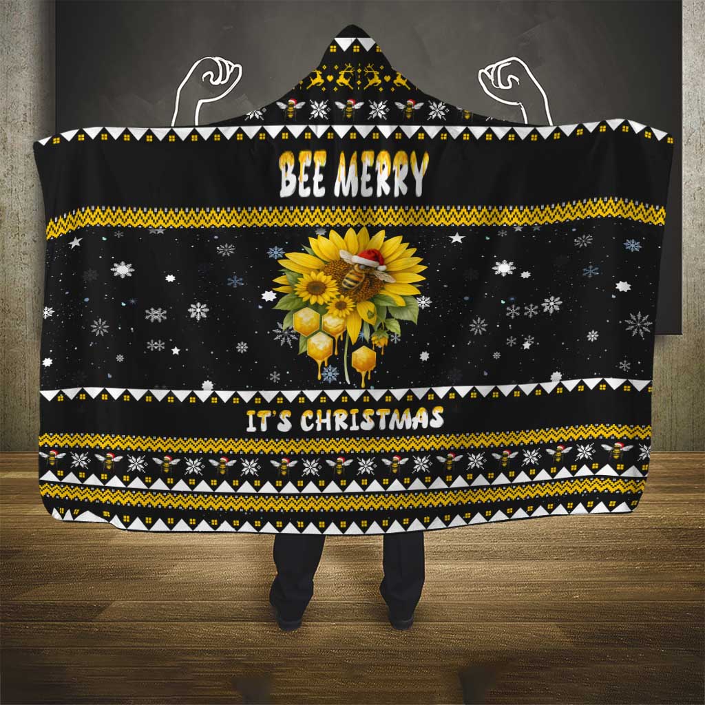 Bee Merry Its Time Christmas Hooded Blanket Xmas Holiday Patterns - Wonder Print Shop
