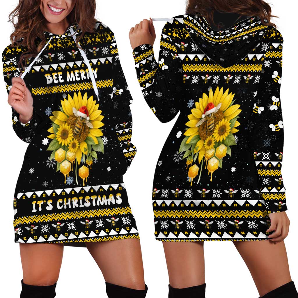 Bee Merry Its Time Christmas Hoodie Dress Xmas Holiday Patterns - Wonder Print Shop
