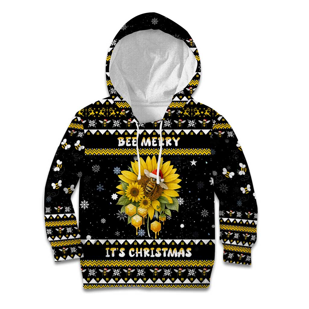 Bee Merry Its Time Christmas Kid Hoodie Xmas Holiday Patterns - Wonder Print Shop