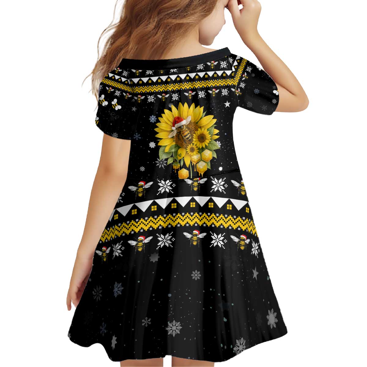 Bee Merry Its Time Christmas Kid Short Sleeve Dress Xmas Holiday Patterns - Wonder Print Shop