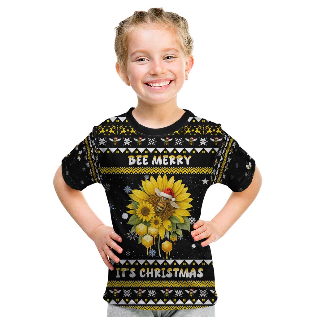 Bee Merry Its Time Christmas Kid T Shirt Xmas Holiday Patterns - Wonder Print Shop