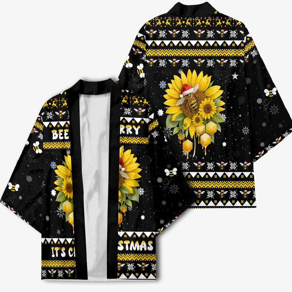 Bee Merry Its Time Christmas Kimono Xmas Holiday Patterns - Wonder Print Shop