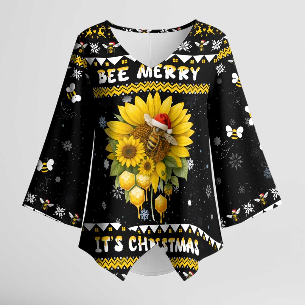 Bee Merry Its Time Christmas Kimono Sleeve Blouse Xmas Holiday Patterns - Wonder Print Shop