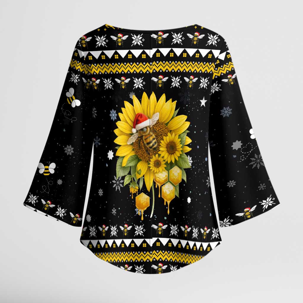 Bee Merry Its Time Christmas Kimono Sleeve Blouse Xmas Holiday Patterns - Wonder Print Shop