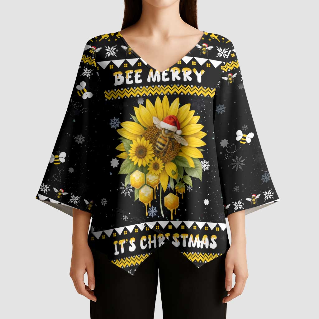 Bee Merry Its Time Christmas Kimono Sleeve Blouse Xmas Holiday Patterns - Wonder Print Shop